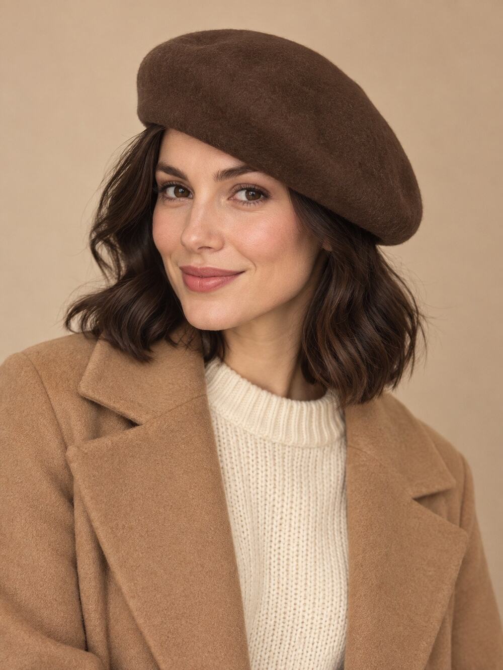 Vintage French Brown Wool Felt Beret Unisex Parisian Hat Made in France